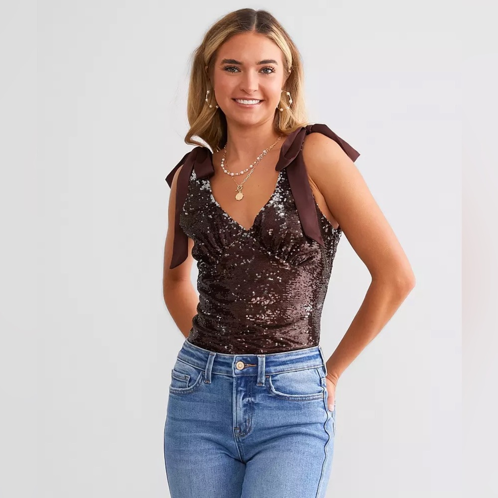 NWT Willow & Root Sequin Tank Top Brown Size Small - Picture 3 of 5